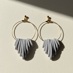 Boucle d'oreille fait main _ France _ Auvergne _ Acier inoxydable_Pendant_Créole_Fleur_Bleu_Gris