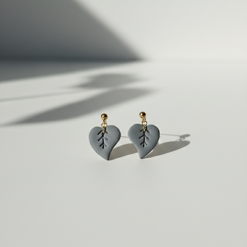 Boucle d'oreille fait main _ France _ Auvergne _ Acier inoxydable_Pendant_Fleur_Bleu_Gris