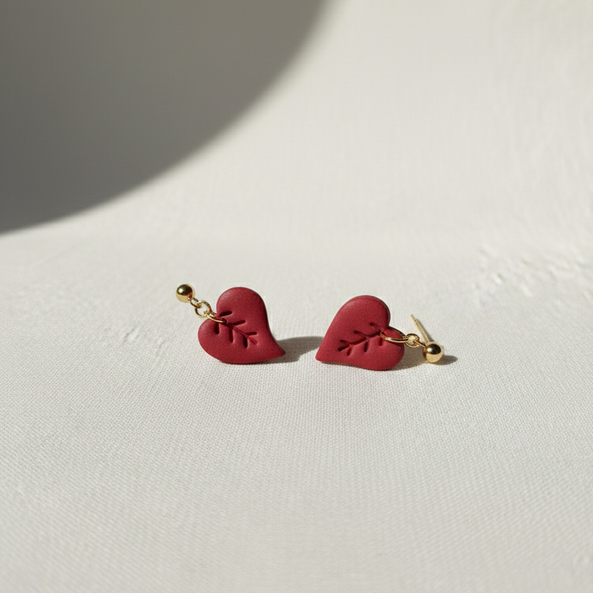 Boucle d'oreille fait main _ France _ Auvergne _ Acier inoxydable_Pendant_Fleur_Rouge_Bordeau
