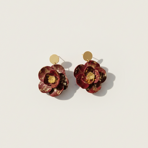 Boucle d'oreille fait main _ France _ Auvergne _ Acier inoxydable_Pendant_Bordeau__Paillette_Fleur