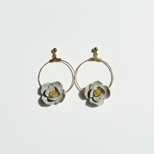 Boucle d'oreille fait main _ France _ Auvergne _ Acier inoxydable_Pendant_Rond_Créole_Gris