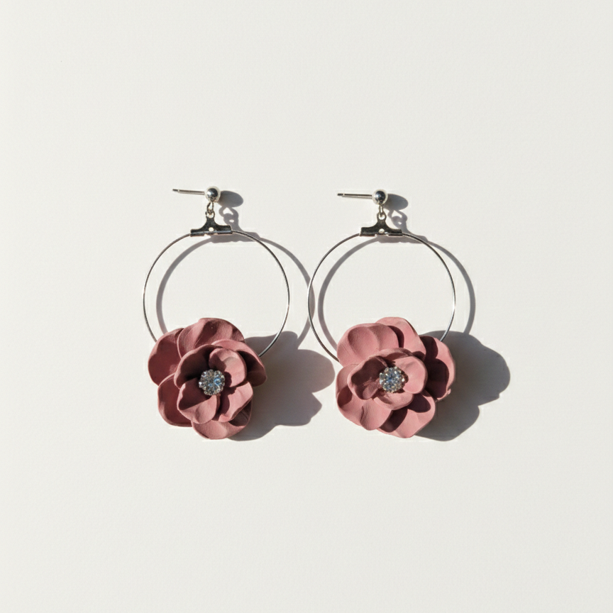 Boucle d'oreille fait main _ France _ Auvergne _ Acier inoxydable_Pendant_Rond_Créole_Rose