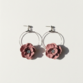 Boucle d'oreille fait main _ France _ Auvergne _ Acier inoxydable_Pendant_Rond_Créole_Rose