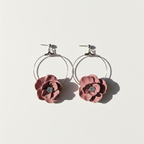 Boucle d'oreille fait main _ France _ Auvergne _ Acier inoxydable_Pendant_Rond_Créole_Rose
