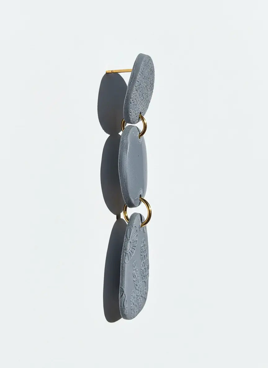 Boucle d'oreille fait main _ France _ Auvergne _ Acier inoxydable_Bleu_Gris