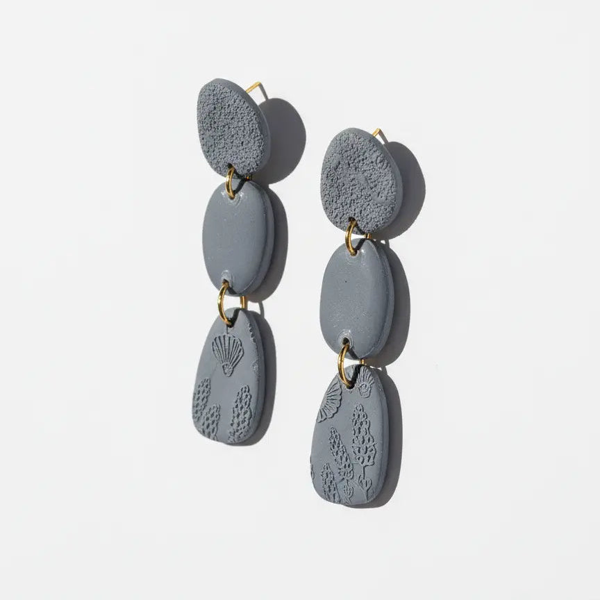 Boucle d'oreille fait main _ France _ Auvergne _ Acier inoxydable_Bleu_Gris