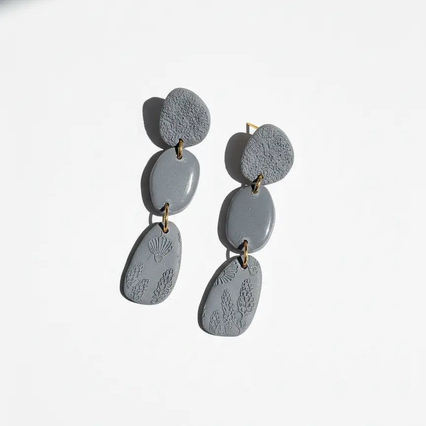 Boucle d'oreille fait main _ France _ Auvergne _ Acier inoxydable_Bleu_Gris