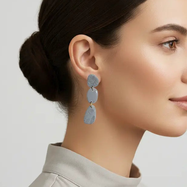 Boucle d'oreille fait main _ France _ Auvergne _ Acier inoxydable_Bleu_Gris