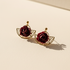 Boucle d'oreille fait main _ France _ Auvergne _ Acier inoxydable_Pendant_Fleur_Bordeau_Dorée