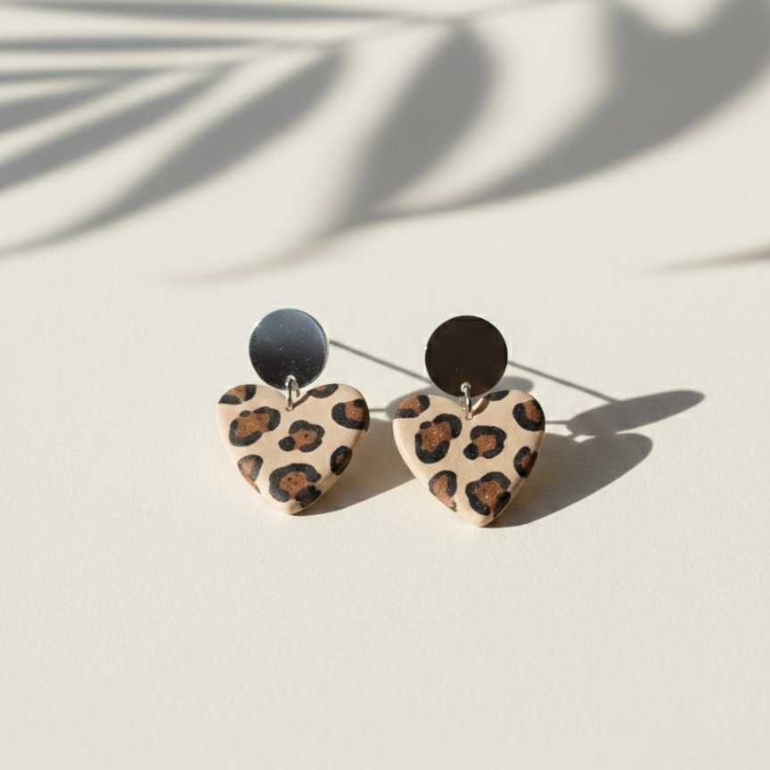 Boucle d'oreille fait main _ France _ Auvergne _ Acier inoxydable_Pendant_Leopard_Coeur