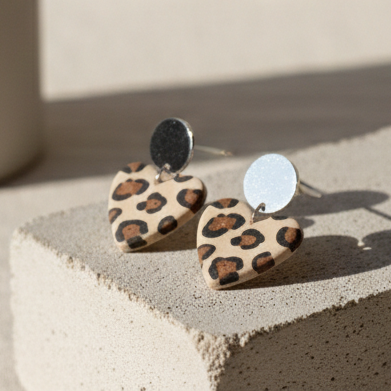 Boucle d'oreille fait main _ France _ Auvergne _ Acier inoxydable_Pendant_Leopard_Coeur
