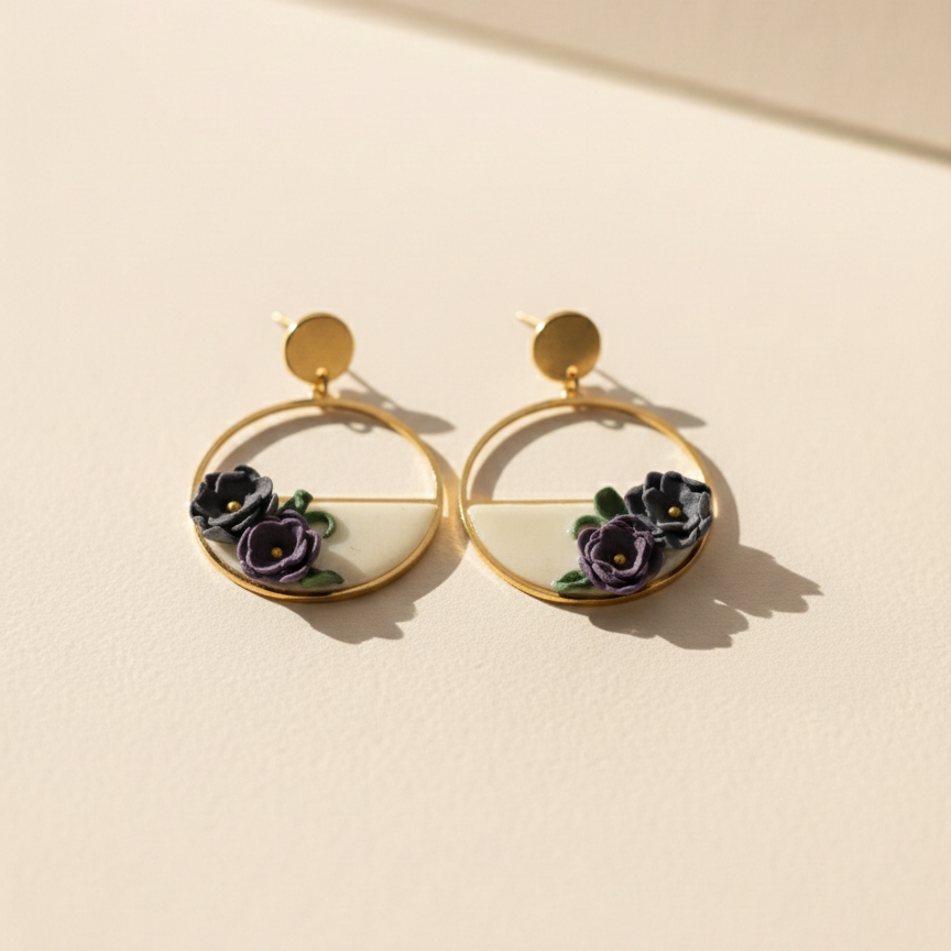 Boucle d'oreille fait main _ France _ Auvergne _ Acier inoxydable_Pendant_Rond_Bleu_Violet