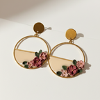 Boucle d'oreille fait main _ France _ Auvergne _ Acier inoxydable_Pendant_Rond_Bordeau_Rose