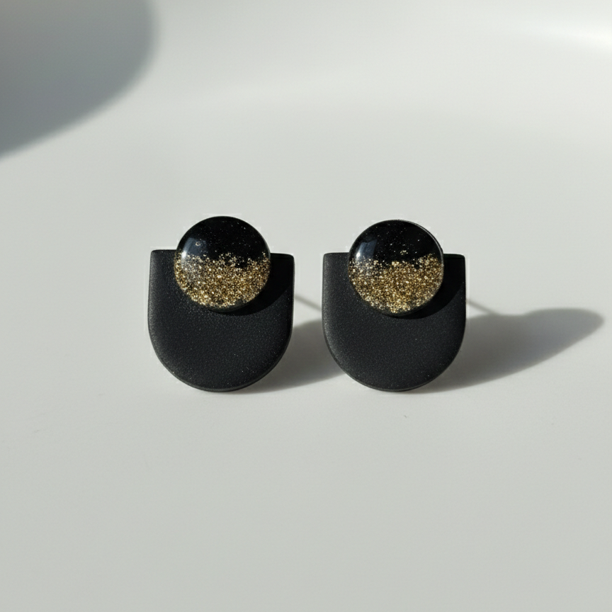 Boucle d'oreille fait main _ France _ Auvergne _ Acier inoxydable_Pendant_kaki_Paillette_Géométrique